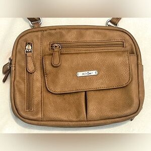 MultiSac Zippy Triple Light Brown Purse Tan Vegan Leather Crossbody Bag